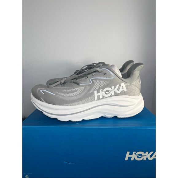 Hoka Clifton 10 Wide Men’s Running Shoes Gray White STLLR Size 8 2E Wide New w/